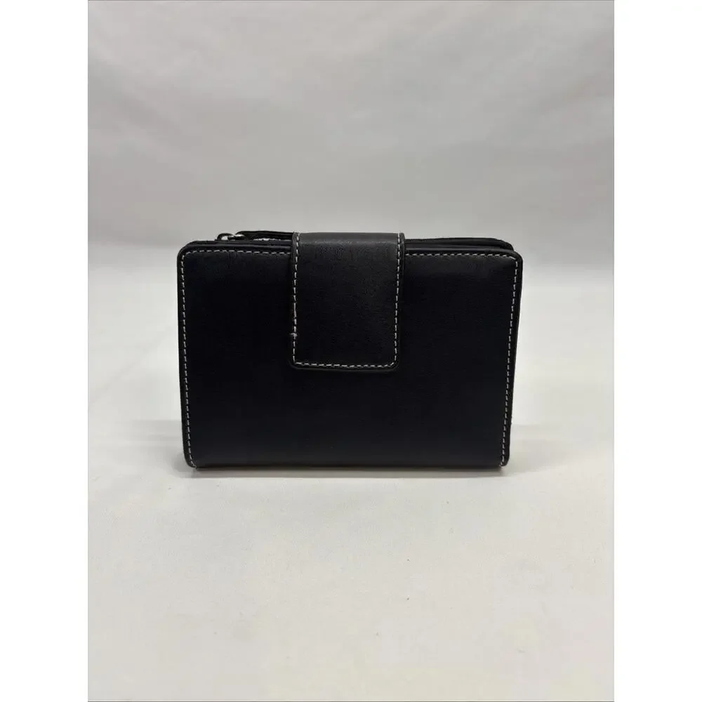 Black Women's Target Genuine Leather Wallet with Off white stitching